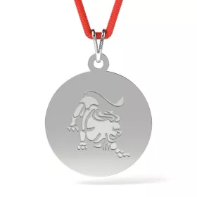   Ασημένιο μενταγιόν με κορδόνι Leo zodiac