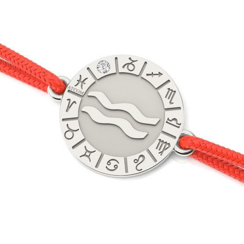 Ασημένιο βραχιόλι με κόκκινο κορδόνι μοντέλο Aquarius