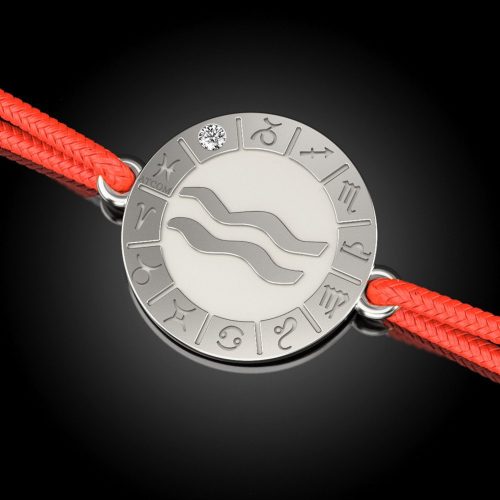 Ασημένιο βραχιόλι με κόκκινο κορδόνι μοντέλο Aquarius