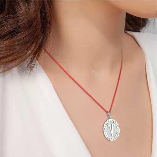 Ασημένιο μενταγιόν με κορδόνι μοντέλο Κριός