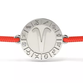   Ασημένιο βραχιόλι με κόκκινο κορδόνι μοντέλο Κριός