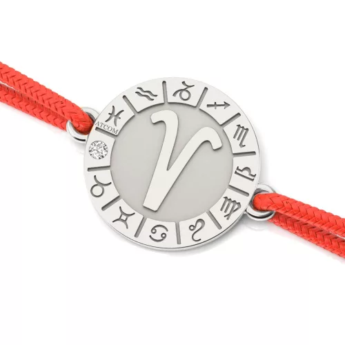 Ασημένιο βραχιόλι με κόκκινο κορδόνι μοντέλο Κριός