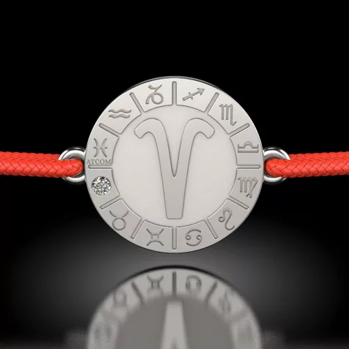 Ασημένιο βραχιόλι με κόκκινο κορδόνι μοντέλο Κριός