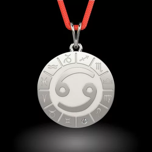 Ασημένιο μενταγιόν με κορδόνι Cancer μοντέλο