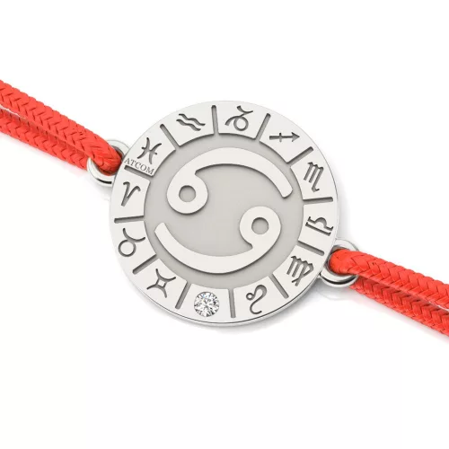 Ασημένιο βραχιόλι με κόκκινο κορδόνι Cancer μοντέλο