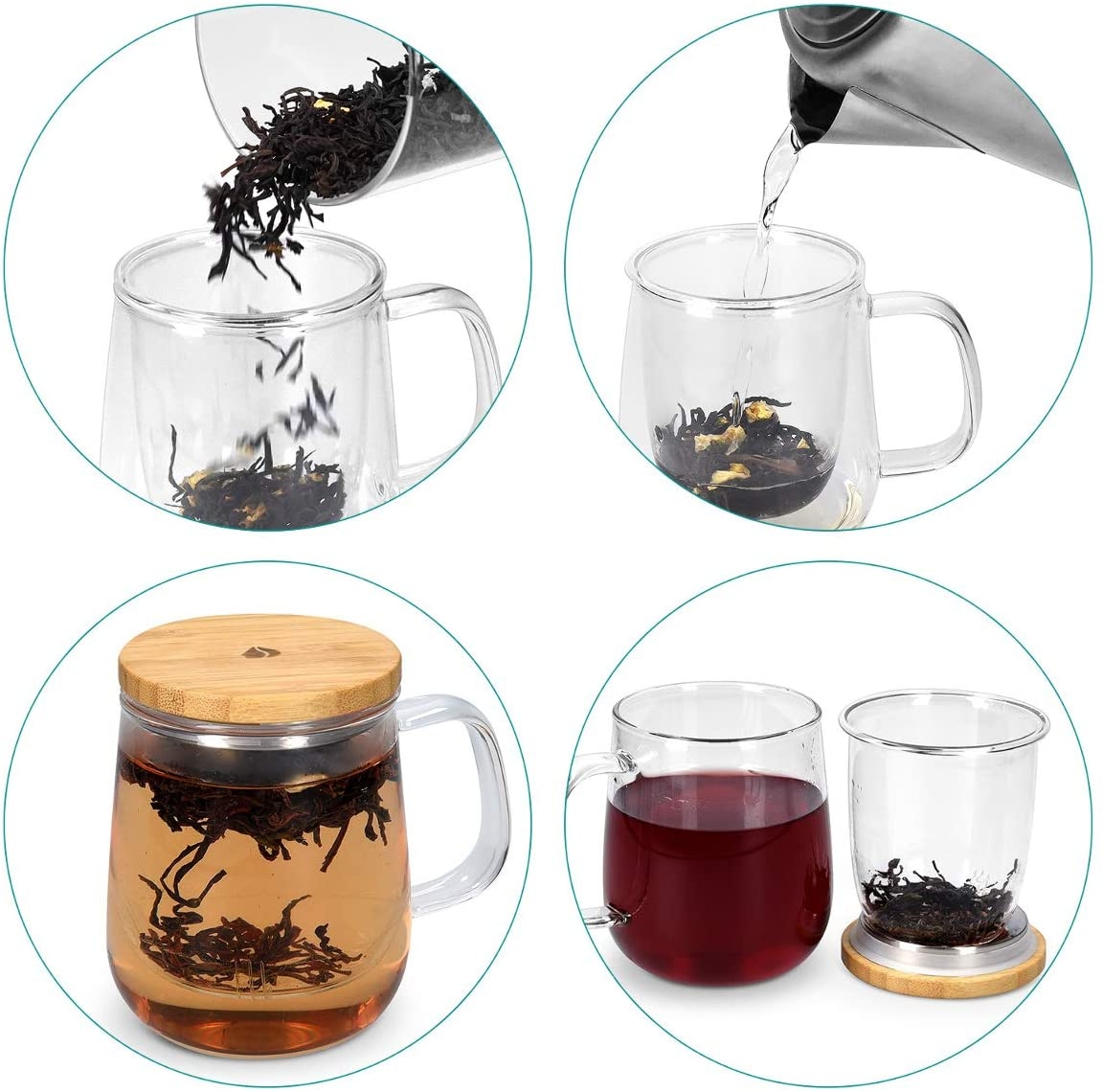 Cana de ceai Navaris cu infuzor si capac bambus, 500 ml, rezistenta la temperaturi, 50093.01