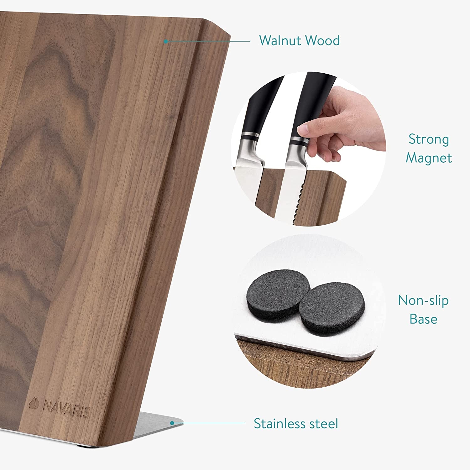 Suport cutite magnetic Navaris din lemn de nuc, 27,7x27,5x12 cm, 47366.04