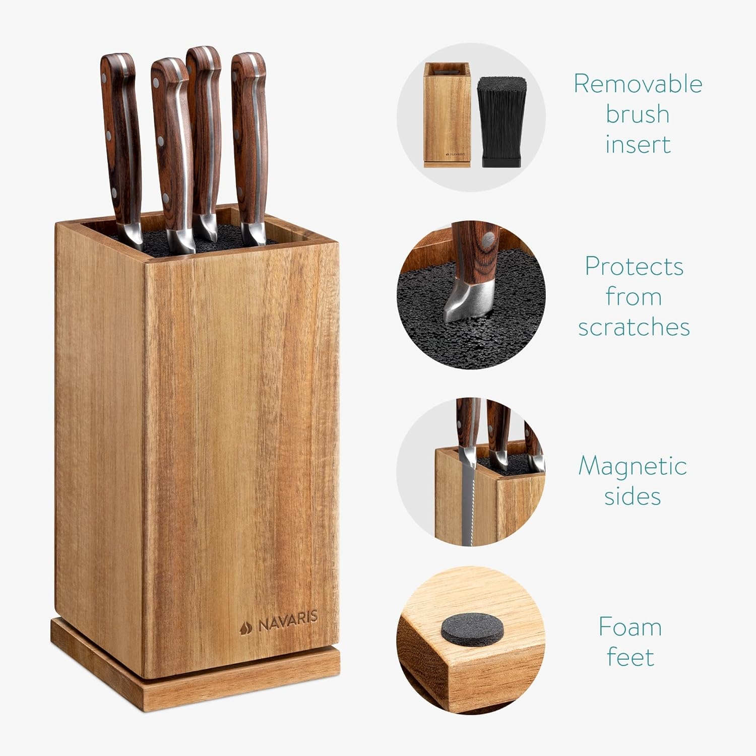 Suport rotativ pentru cutite Navaris cu peri detasabili, 25x12,5x12,5 cm, 54909.01