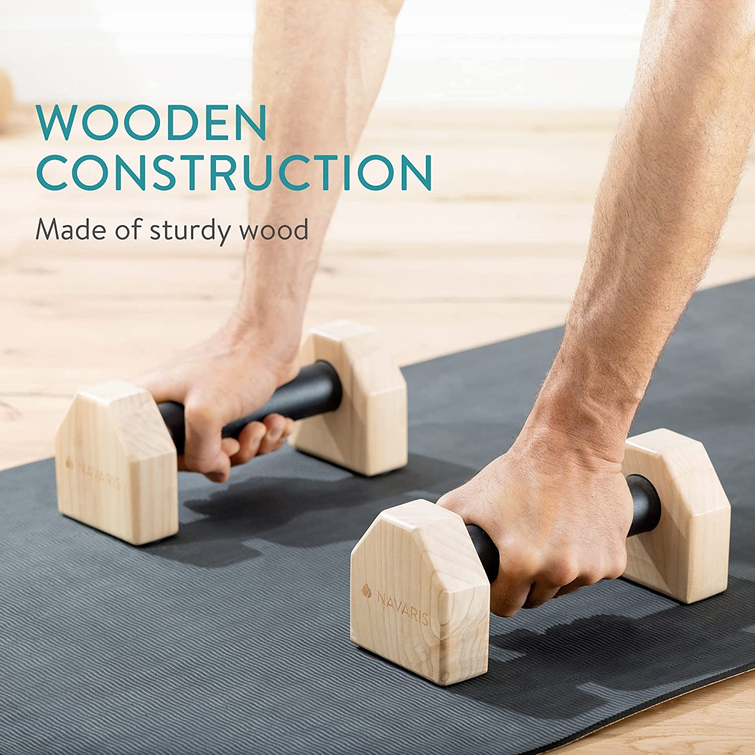 Ξύλινες παράλληλες μπάρες Navaris για CrossFit, 25x10x9,5 cm, 200 kg, μαύρο/καφέ